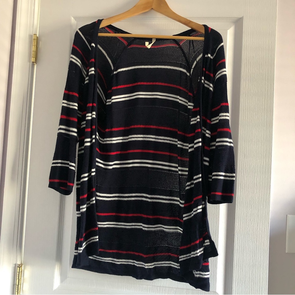 Striped red, white, and blue long cardigan